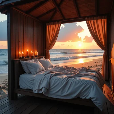Die Strandhütte am Abendrot - Bild
