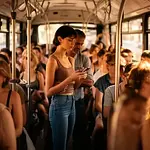 Die Studentin im vollen Bus icon