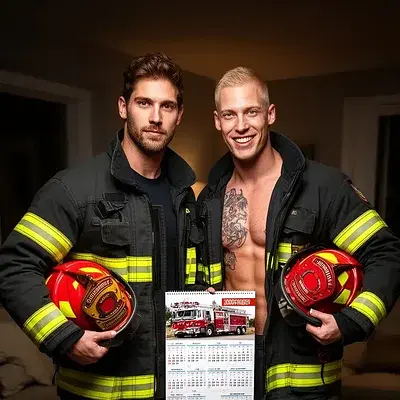 La visita de los bomberos para el calendario - Bild