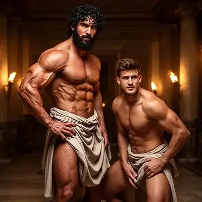 La orgía con los guerreros griegos después del banquete - Bild